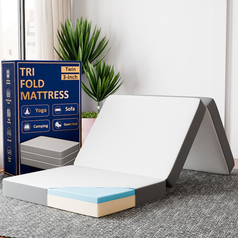 ONETAN, Folding Mattress, 3", 4" & 5" Gel Memory Foam Portable Tri-fold Mattress. - Twin - 3-Inch