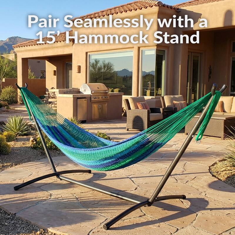 Mayan Family Hammock XXL Blue Handwoven Thick Cord - 880-lb. Capacity