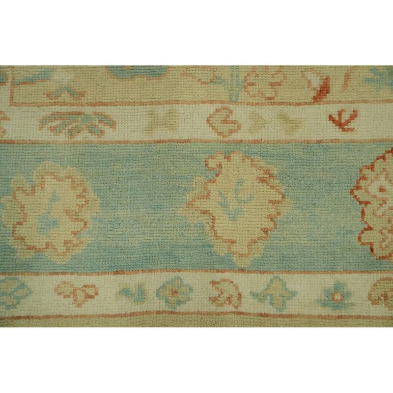 Handmade Wool Oushak Turkish Area Rug, Floral Geometric Carpet - 9' 10'' X 8' 0''