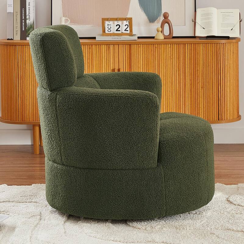 360° Swivel Chair, Upholstered Barrel Chair with Adjustable Headrest Modern Swivel Round Sofa Chair for Living Room