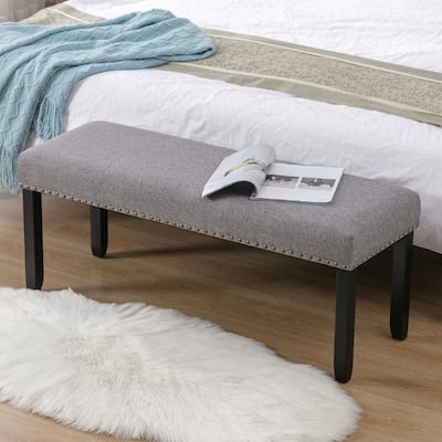 Modern 44" L Nailhead Trim Upholstered Bench with Wood Legs
