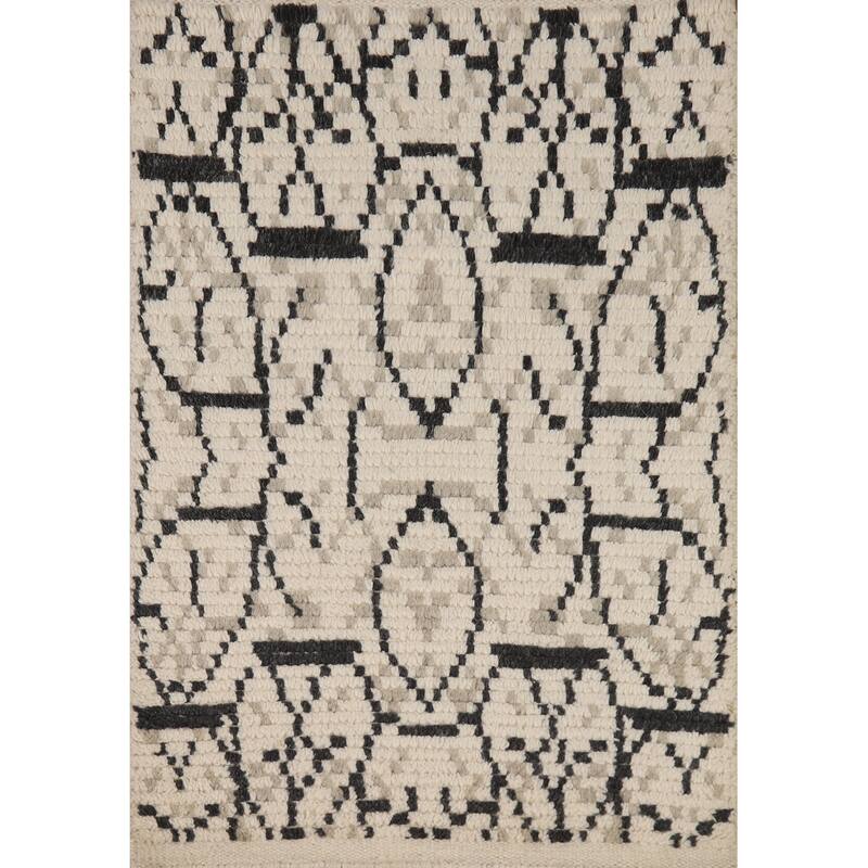 Geometric Moroccan Oriental Foyer Rug Handmade Stripe Wool Carpet - 2'0"x 3'0"