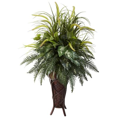 Tall Floor Planter with Bamboo Stand - 50" Greenery Decor for Home Office Living Room - 4.17ft.