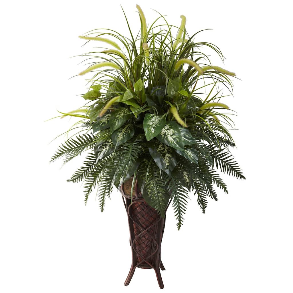 Tall Floor Planter with Bamboo Stand - 50" Greenery Decor for Home Office Living Room - 4.17ft.