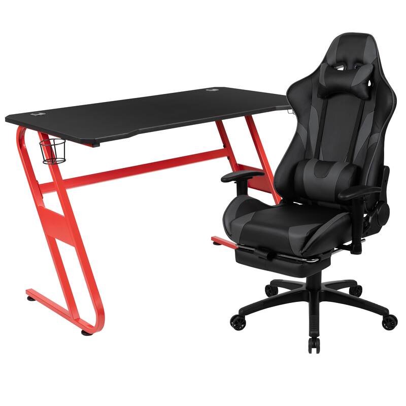Desk Bundle - Gaming Desk, Cup Holder, Headphone Hook and Reclining Chair