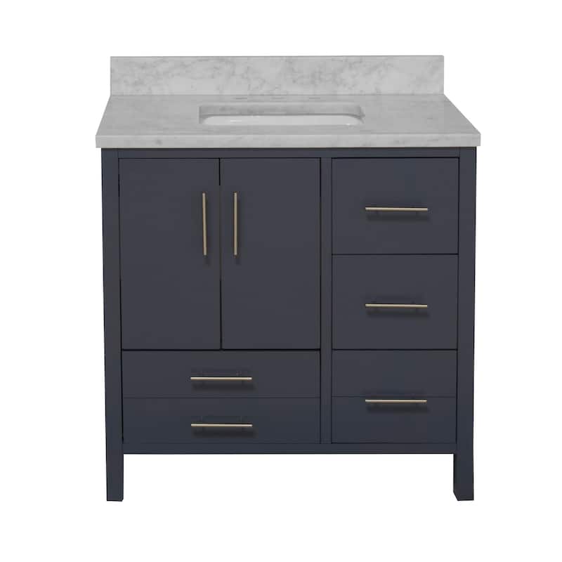 KitchenBathCollection California 36" Bathroom Vanity with Carrara Marble Top
