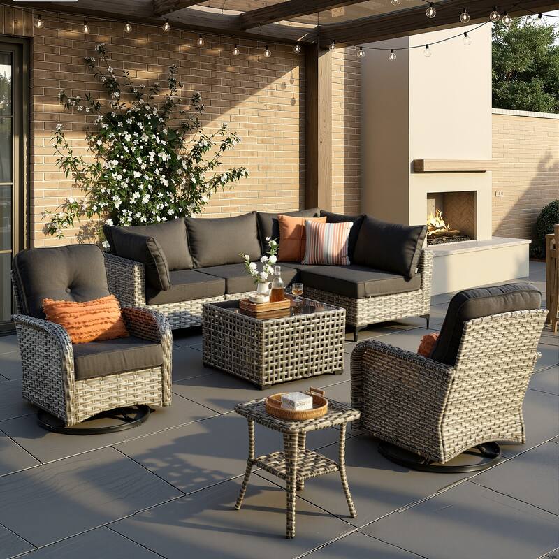 XIZZI 8-Piece Outdoor Wicker Furniture Sectional Swivel Chairs Set - Black