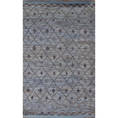 Blue Trellis Moroccan Area Rug Handmade Wool Carpet - 6'0"x 9'8"