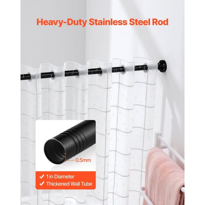 Black Stainless Steel Extendable Shower Rod 28-76 in for Bathrooms Closets or Windows Porches - 28-76 in