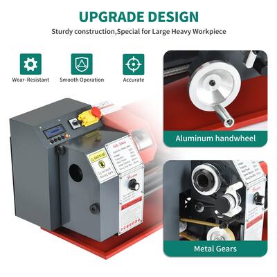 Mini Metal Lathe 7"×14" 550 W, Metal Lathe Variable Speed 0-2500 RPM Nylon Gear with 3-Jaw Chuck, Digital Display