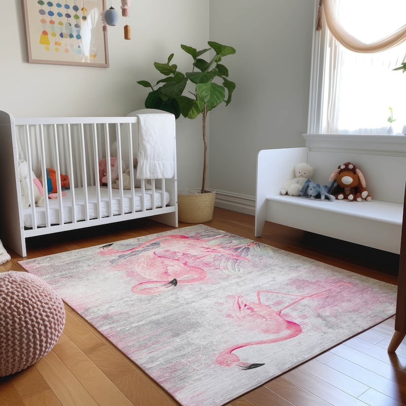 Premium Washable Super Soft Coastal Flamingo Mayfield Rug - Pink - 8' x 10' - Rectangle