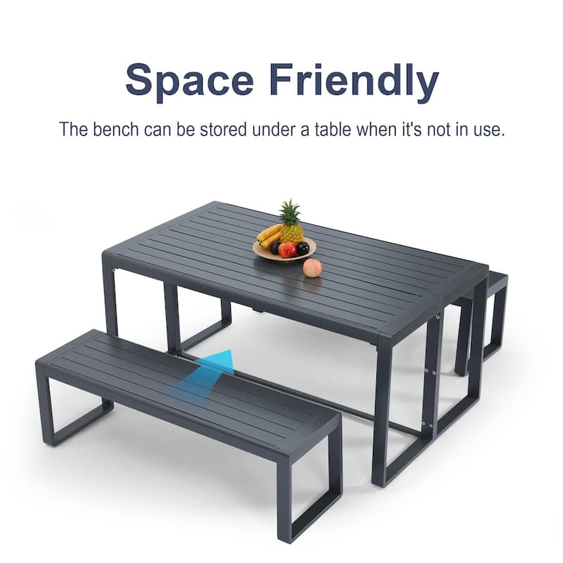 Aoodor 3-Piece Outdoor Patio Dining Set, Aluminum Furniture Set with 1 Rectangular Picnic Table and 2 Benches - N/A