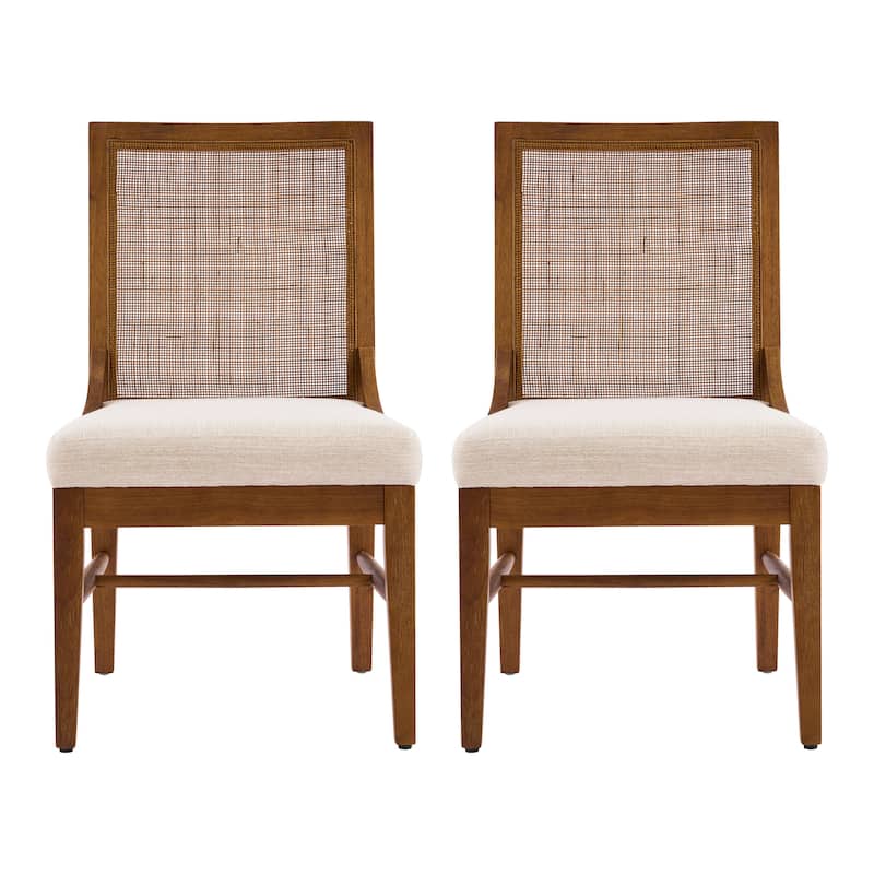 Christopher Knight Home - Upholstered Modern Fabric Chair with Cane Back and Rubber Wood Legs (Set of 2)