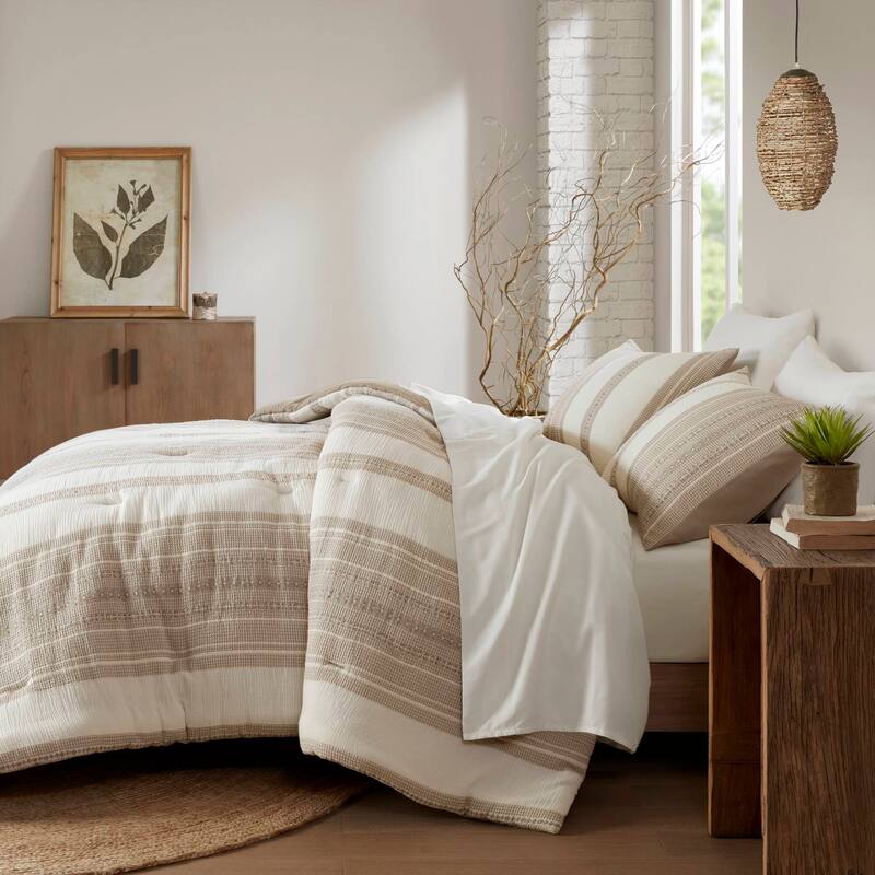 GDF Studio - Amara Textured Cotton Comforter 3-Piece Set with Waffle and Gauze Weave