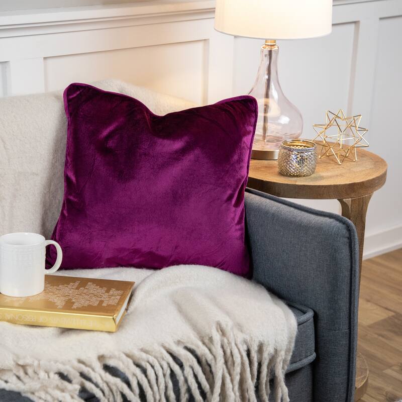 16" Berry Purple Square Plush Velvet Throw Pillow with Piped Edging