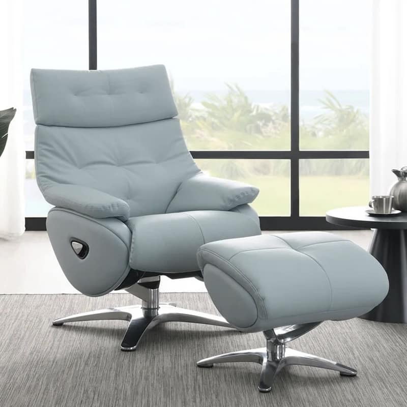 Synthetic Leather Upholstered Swivel Accent Chair with Ottoman in Babyblue