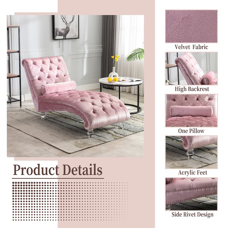 Pink 63.98" Buttons Tufted Chaise Lounge Chair with Pillow