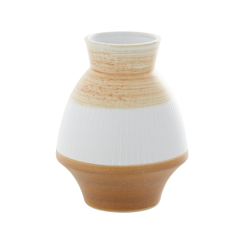 Brown Ceramic Handmade Decorative Vase with Terracotta Accents - 7 x 7 x 10