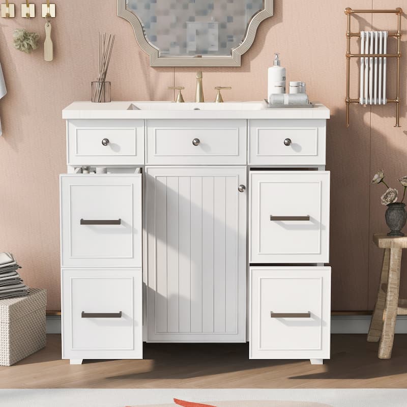 Bathroom Vanity Cabinet with Sink Top, Soft Closing Door and 3 Drawer