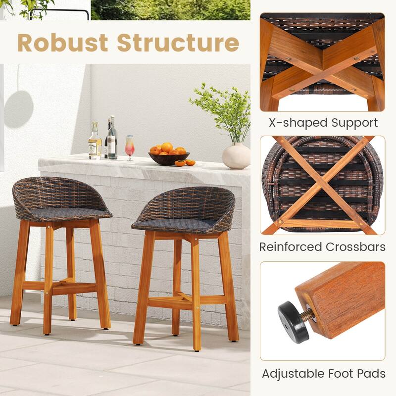 Costway Outdoor Faux Rattan Bar Chairs Set of 2/4 Solid Acacia Wood - See Details