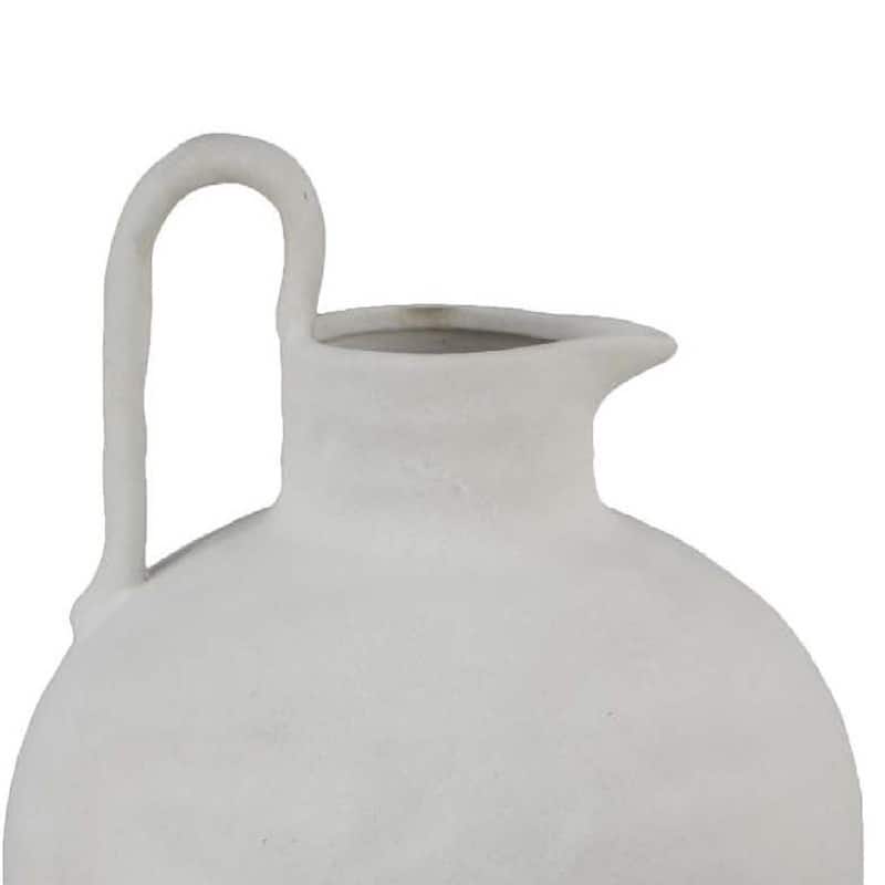 Siela Jug Style Vase with Extended Loop, Ribbed Details, White Ceramic