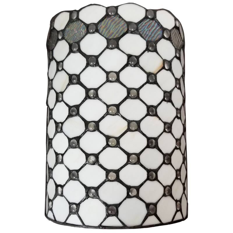 Tiffany Style Wall Lamp White Jeweled 2 Stained Glass for Hallway Bedroom 10" Wide 13.5" Tall Gift AM041WL10B Amora Lighting