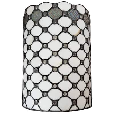 Tiffany Style Wall Lamp White Jeweled 2 Stained Glass for Hallway Bedroom 10" Wide 13.5" Tall Gift AM041WL10B Amora Lighting