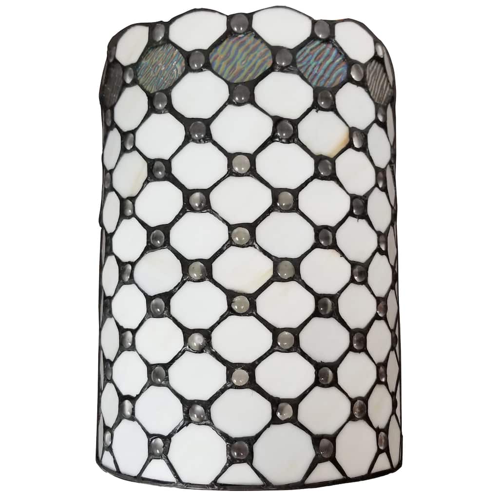 Tiffany Style Wall Lamp White Jeweled 2 Stained Glass for Hallway Bedroom 10" Wide 13.5" Tall Gift AM041WL10B Amora Lighting