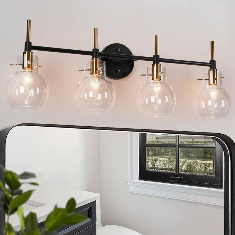 4-Light Black Gold Linear Modern Wall Sconce - Globe