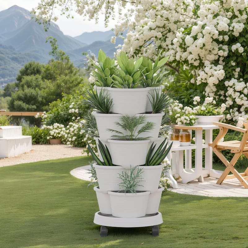 Vertical Strawberry Planter 5 Tier Hanging Vertical Gardening Planter Stackable Garden Tower Pot for Strawberries Flowers