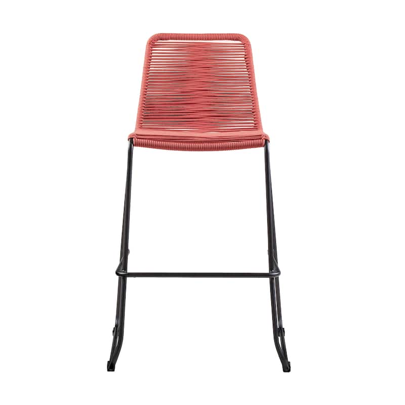 Shasta Black Steel and Rope Indoor Outdoor Bar Height Stackable Patio Bar Stools - Set of 2 - Bar Height