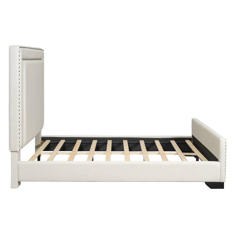 Queen Size Upholstered Bed, Upholstered Bed with Wooden Slats Support