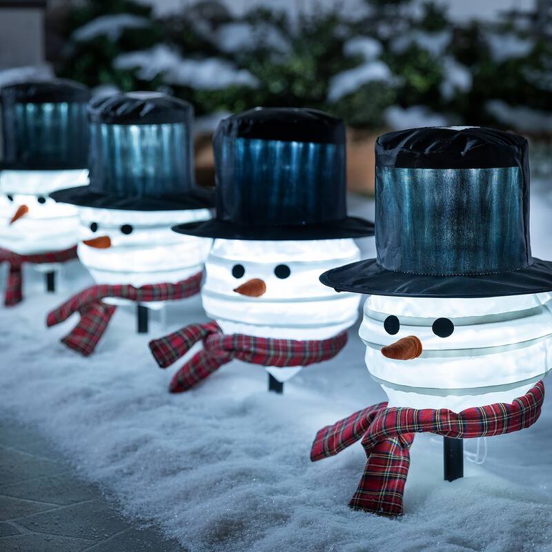 Snowman Path Light Covers with Solar Window, Set of 4