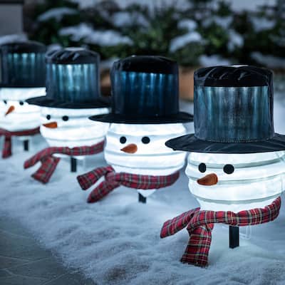 Snowman Path Light Covers with Solar Window, Set of 4
