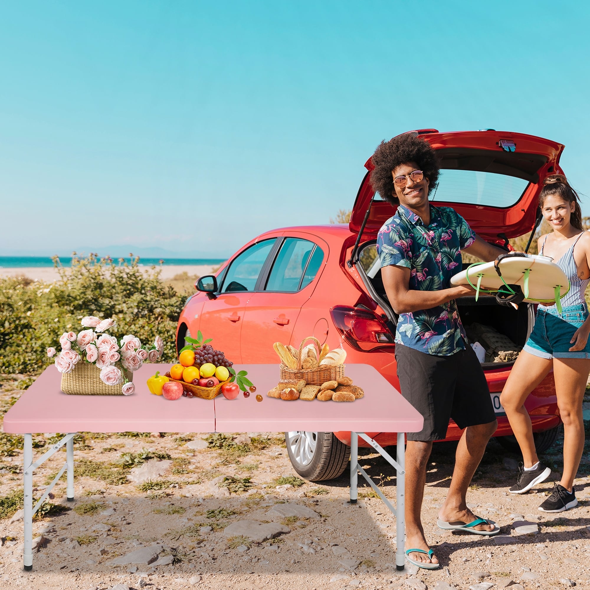 4ft Pink Portable Folding Table