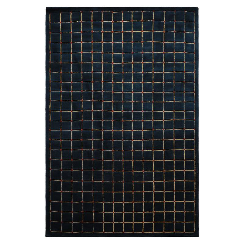 6x9'1'' Hand Knotted Wool Navy Modern & Contemporary Embossed pile Fashion Rug - 6' x 9' 1''