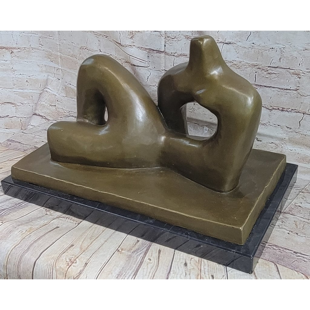 Abstract Henry Moore Bronze Metal Statue Sculpture Figure Decor On Marble Base
