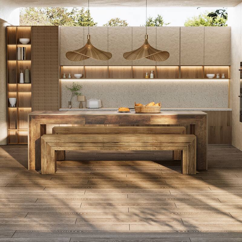 70.9-Inch Extra Long Dining Bench, Farmhouse Wooden Kitchen Bench