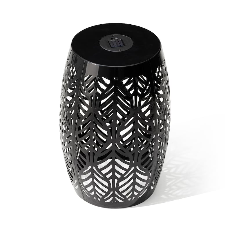 Glitzhome 18"H Outdoor Metal Side Table Garden Stool with Solar Lights