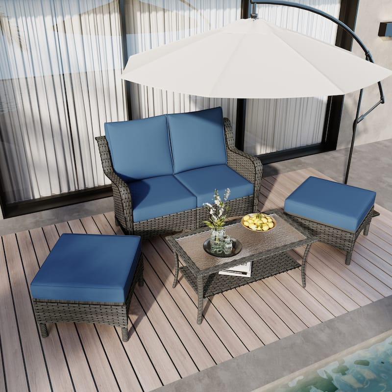 5 Pieces Outdoor Rattan Patio Furniture Set