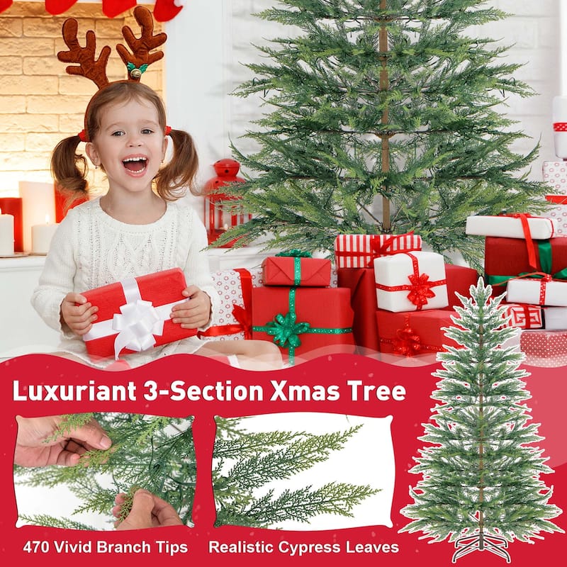 6.5 FT/7.5FT Pre-Lit Christmas Tree Hinged with PE Branch Tips Timer