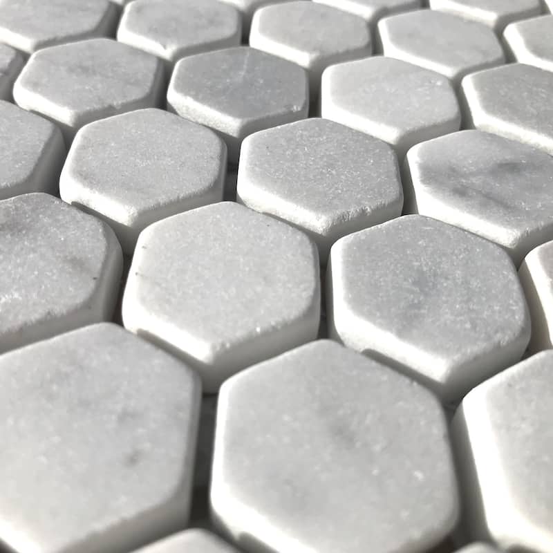 Carrara Marble 1" x 1" Honeycomb Tumbled Mosaic Tile