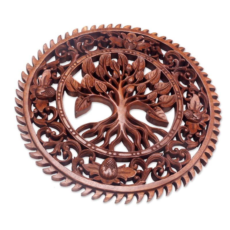 Novica Handmade Tranquility Tree Wood Relief Panel