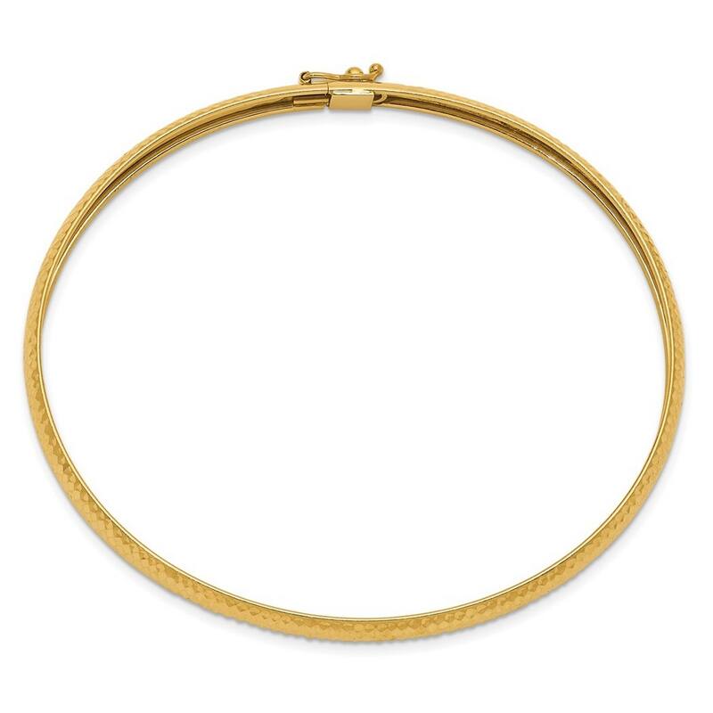 Curata 14k Yellow Gold 8" 6.15mm Textured Ribbed Flexible Slip-on Bangle Bracelet