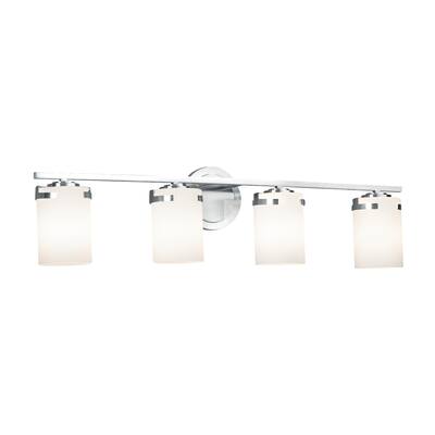 Justice Design Fusion Atlas 4-light Polished Chrome Bath Bar, Opal Cylinder - Flat Rim Shade