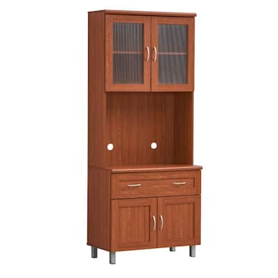 77.5" Cherry Red Solid Microwave Kitchen Cabinet Transparent Doors