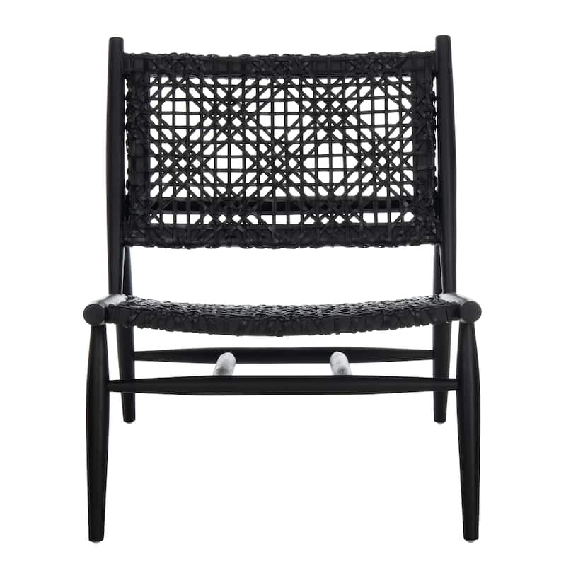 SAFAVIEH Bandelier Open Leather Weave Squared Accent Chair. - 26" W x 32" D x 31" H - Black/Black