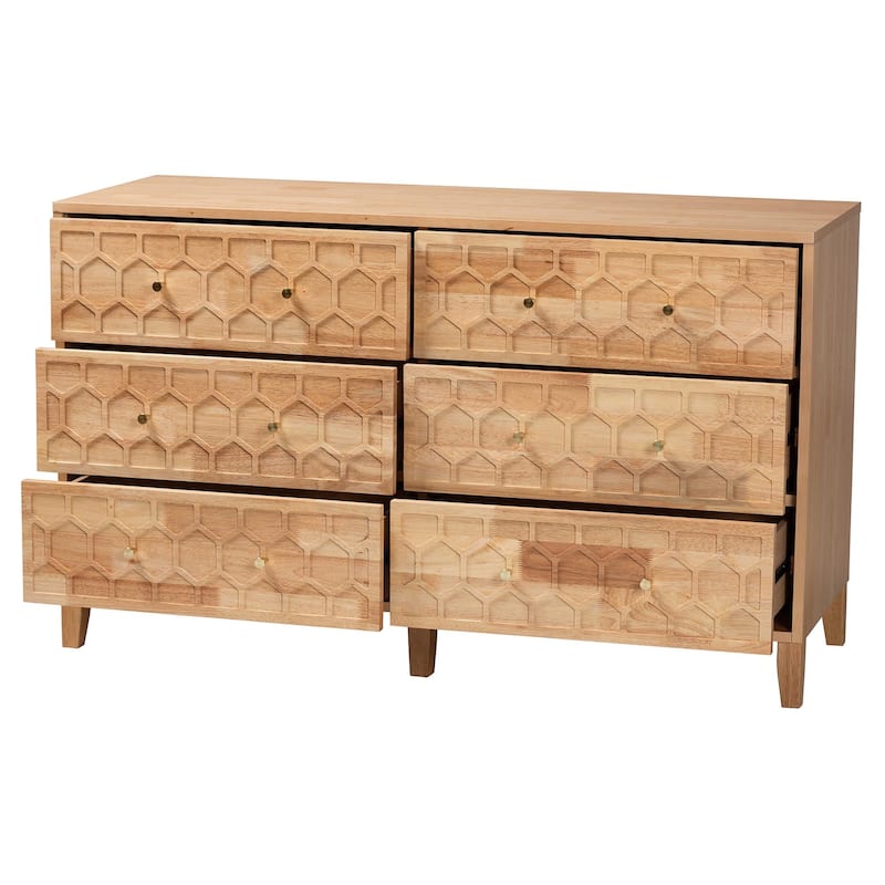 Hosea Japandi Carved Honeycomb Natural 6-Drawer Dresser