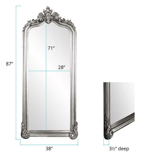 dimension image slide 1 of 15, Allan Andrews Rectangular Oversized Full-Length Floor Mirror with Arched Wood Frame - 87"H x 38"W