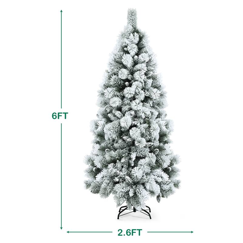 Costway 5ft/6ft/7ft Snow Flocked Hinged Artificial Slim Christmas Tree